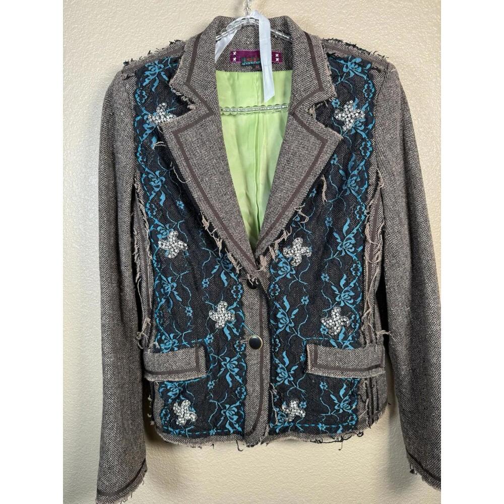Spy Exchange Boho Chic Womens Sz M‎ Embellished Blazer  Rhinestone Edgy Festival